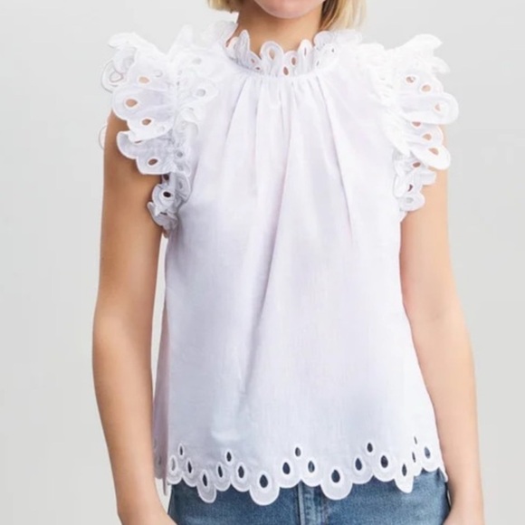 Sea New York Lee Tank White Eyelet Ruffle Blouse Size XXS - Picture 1 of 10